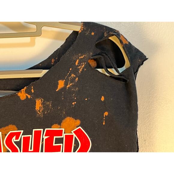 VTG Upcycled Thrasher T-Shirt Medium Black Bleach Distressed Grunge Festival - Picture 2 of 6